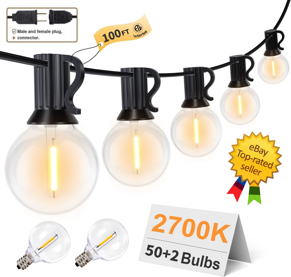 100ft Outdoor Globe String Light Waterproof Patio Light,Shatterproof Led Outside