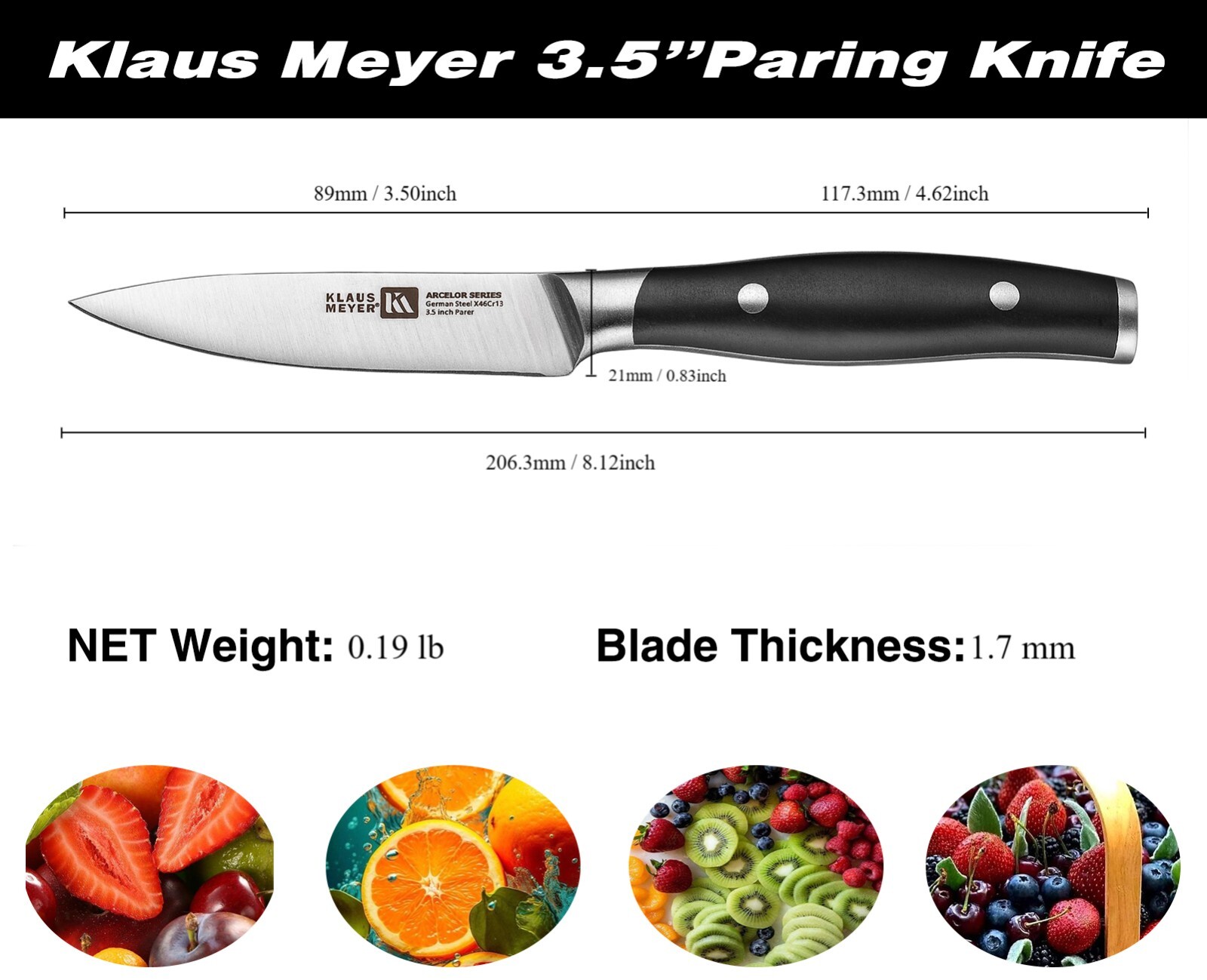 Klaus Meyer Arcelor Exclusive High-Quality German Steel 3.5 inch Paring Knife