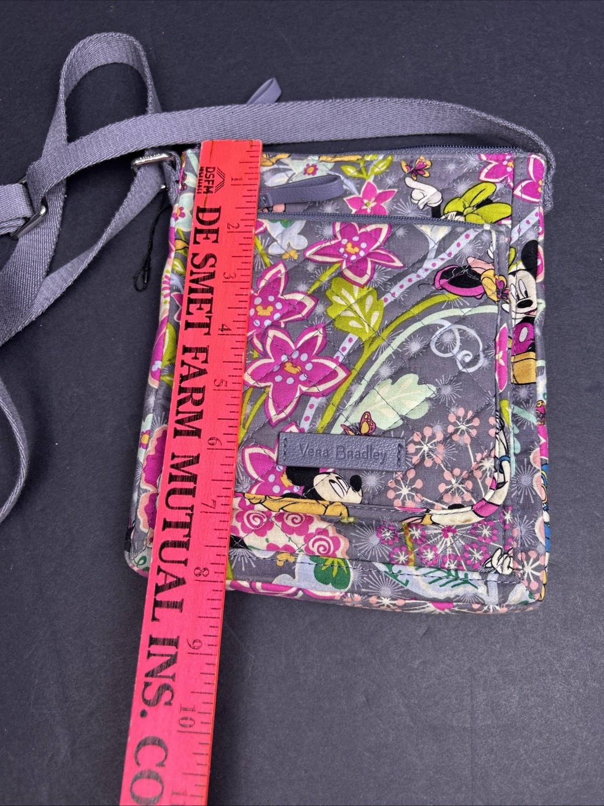 DISNEY VERA BRADLEY CROSSBODY BAG PURSE GRAY MINNIE & MICKEY MOUSE TROPICAL