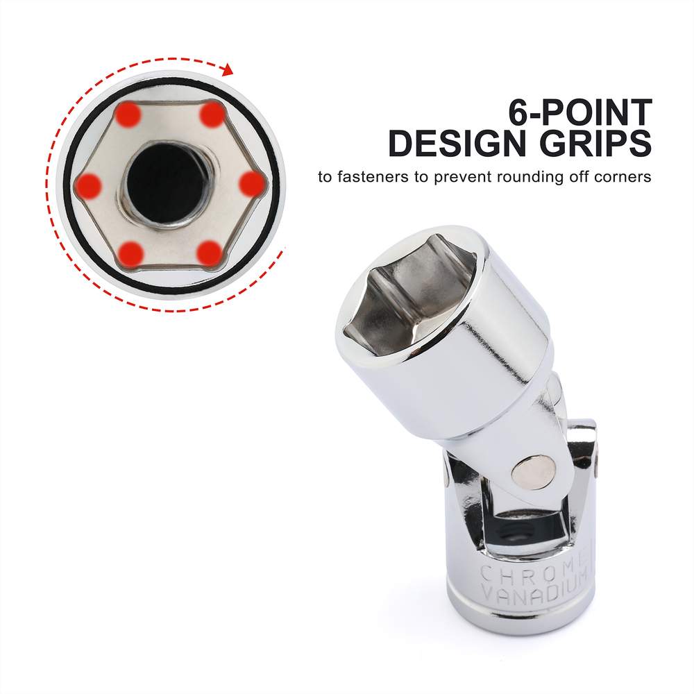 3/8" Drive Universal Joint Socket Set 10 Pcs Flex Socket Set 6Point Cr-V 10-19mm