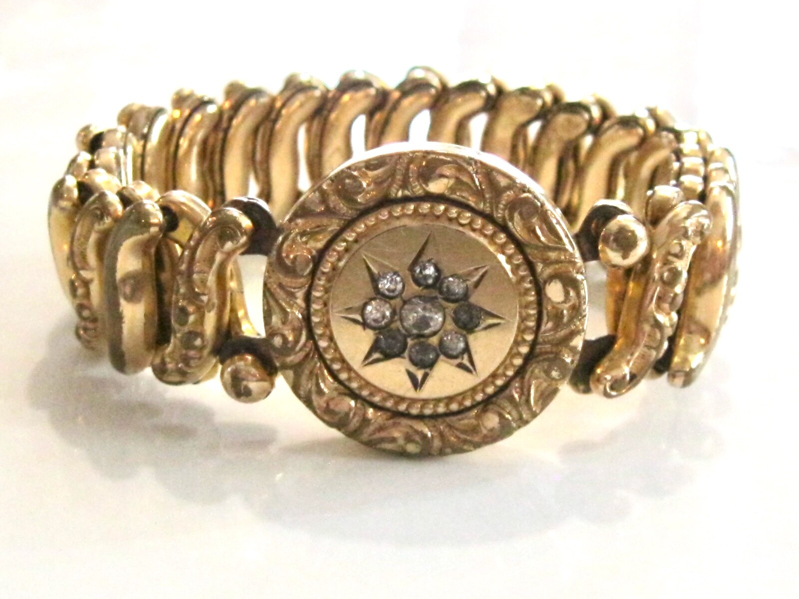 VINTAGE 1940'S WWII ERA SWEETHEART EXPANSION STRETCH BRACELET w RHINESTONES ACME