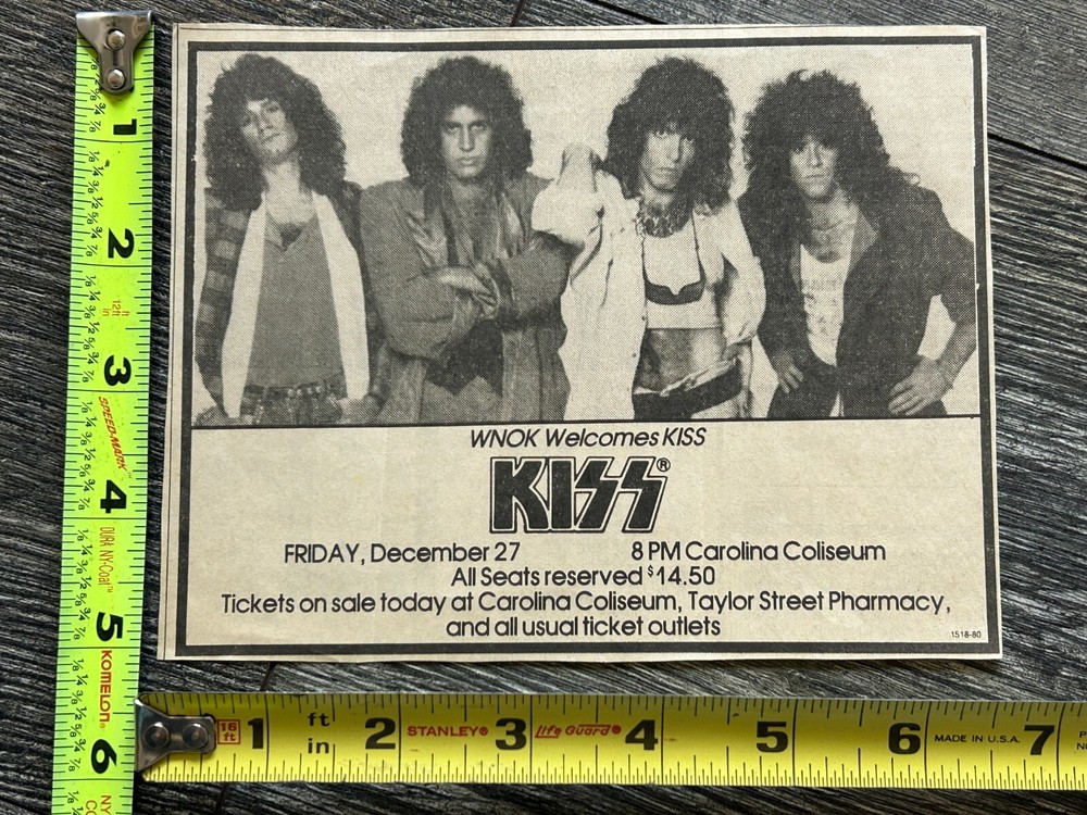 KISS Concert Ad Advert Asylum Tour South Carolina Dec 27 1985 Vintage Kiss
