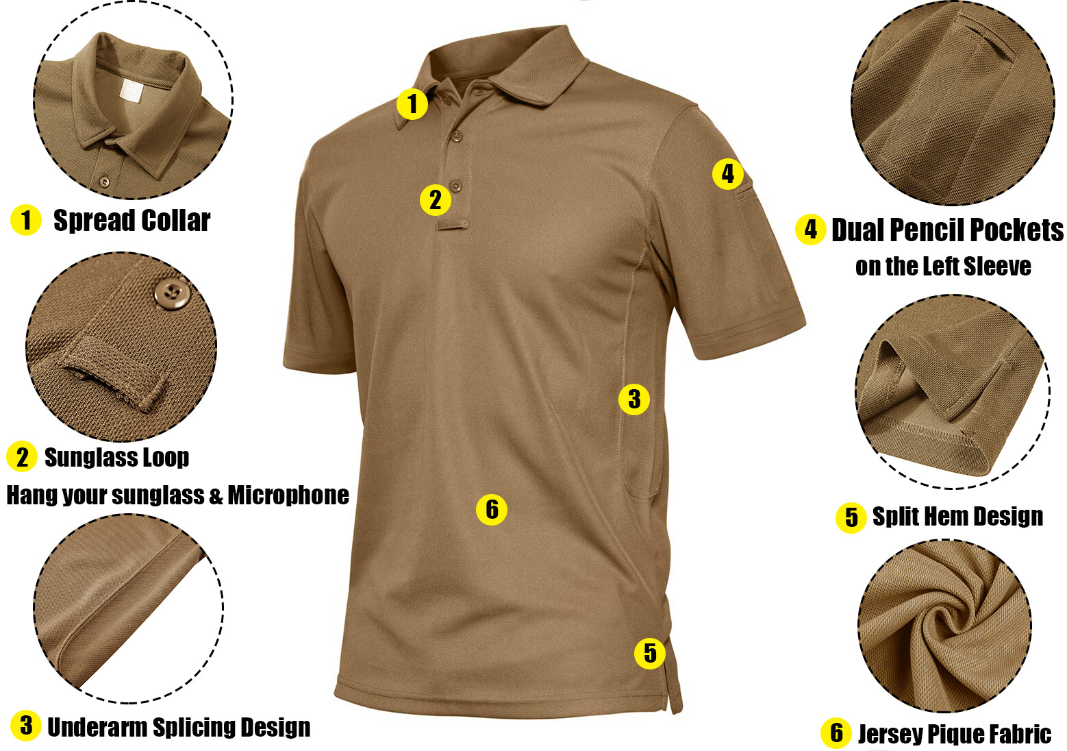 Men's Tactical Polo Shirt Quick Dry Short Sleeve Golf Work Tee