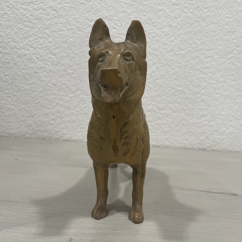 Vintage Large Solid Brass German Shepherd Dog Statue Doorstop