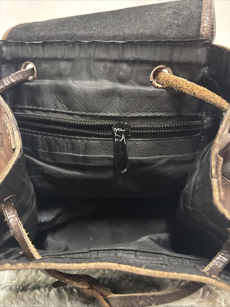 Handcrafted Leather Backpack - Embossed & Stitched Brown Drawstring Bag Vintage