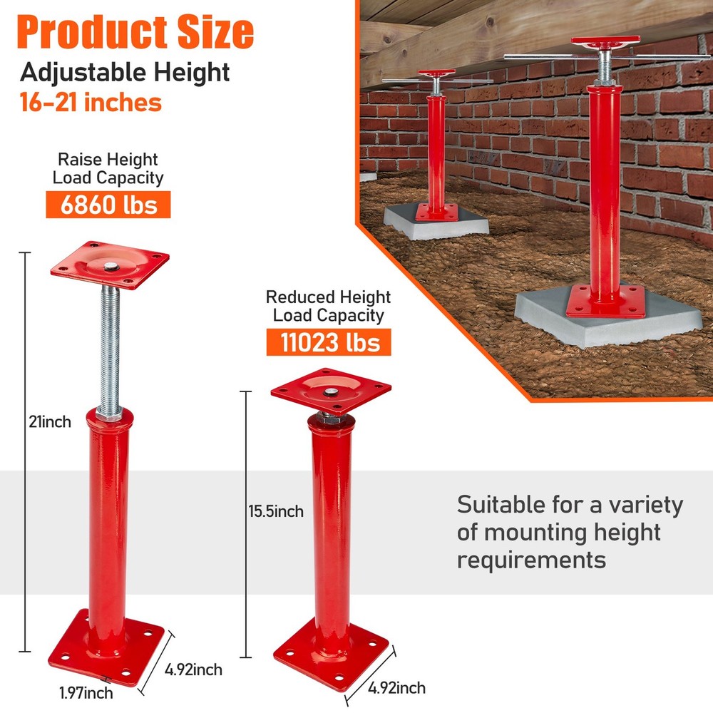 Universal Adjustable House Jacks for Leveling Crawlspace Cellar Ceiling 4Piece