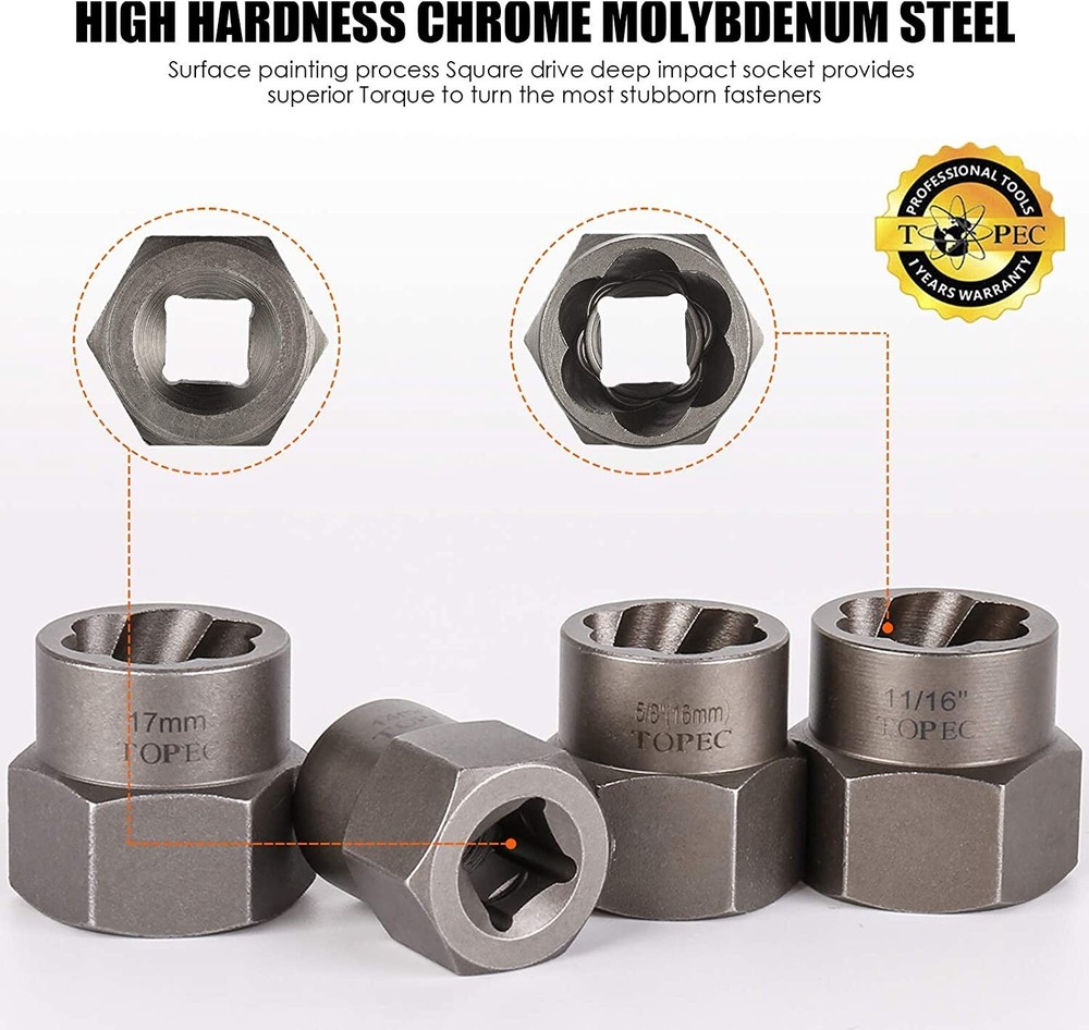 3/8" Drive Impact Extractor Set Remove Stripped/Rounded Bolt Lug Nuts Drain Plug