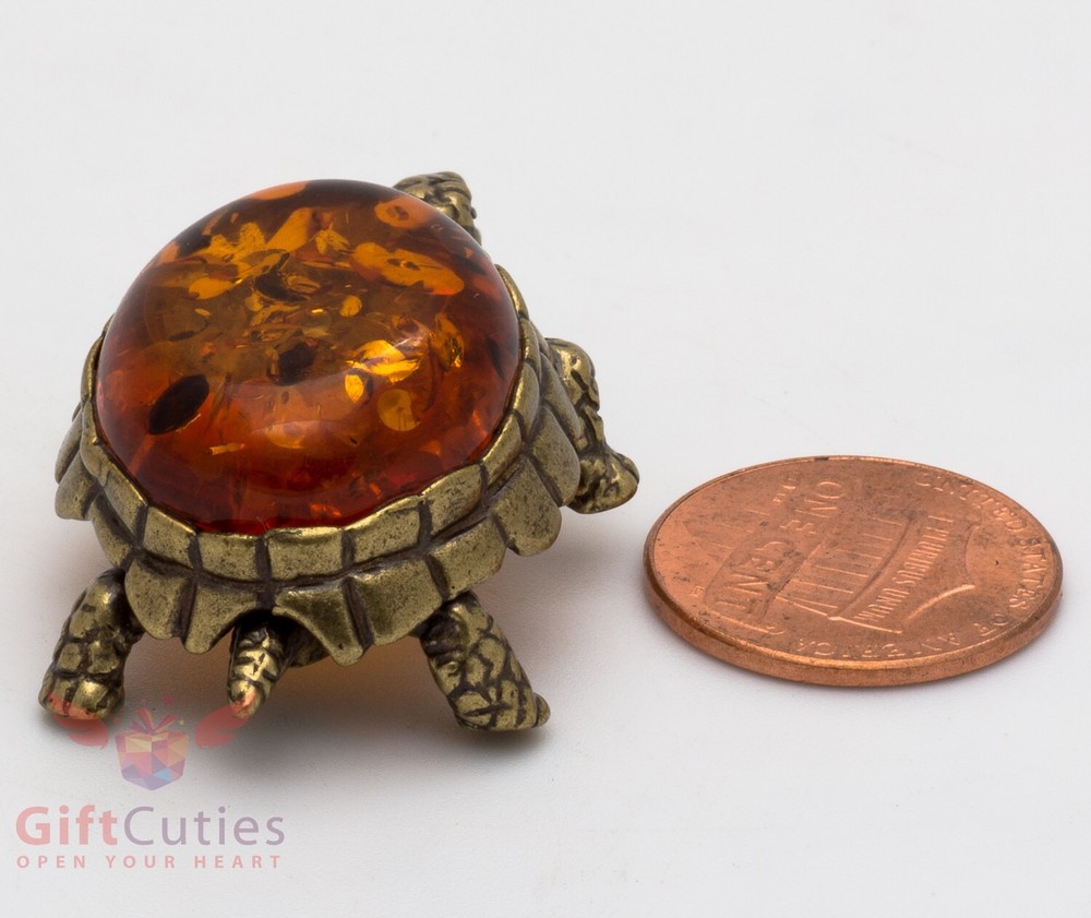 Brass Amber Figurine Tortoise Turtle with amber shell IronWork