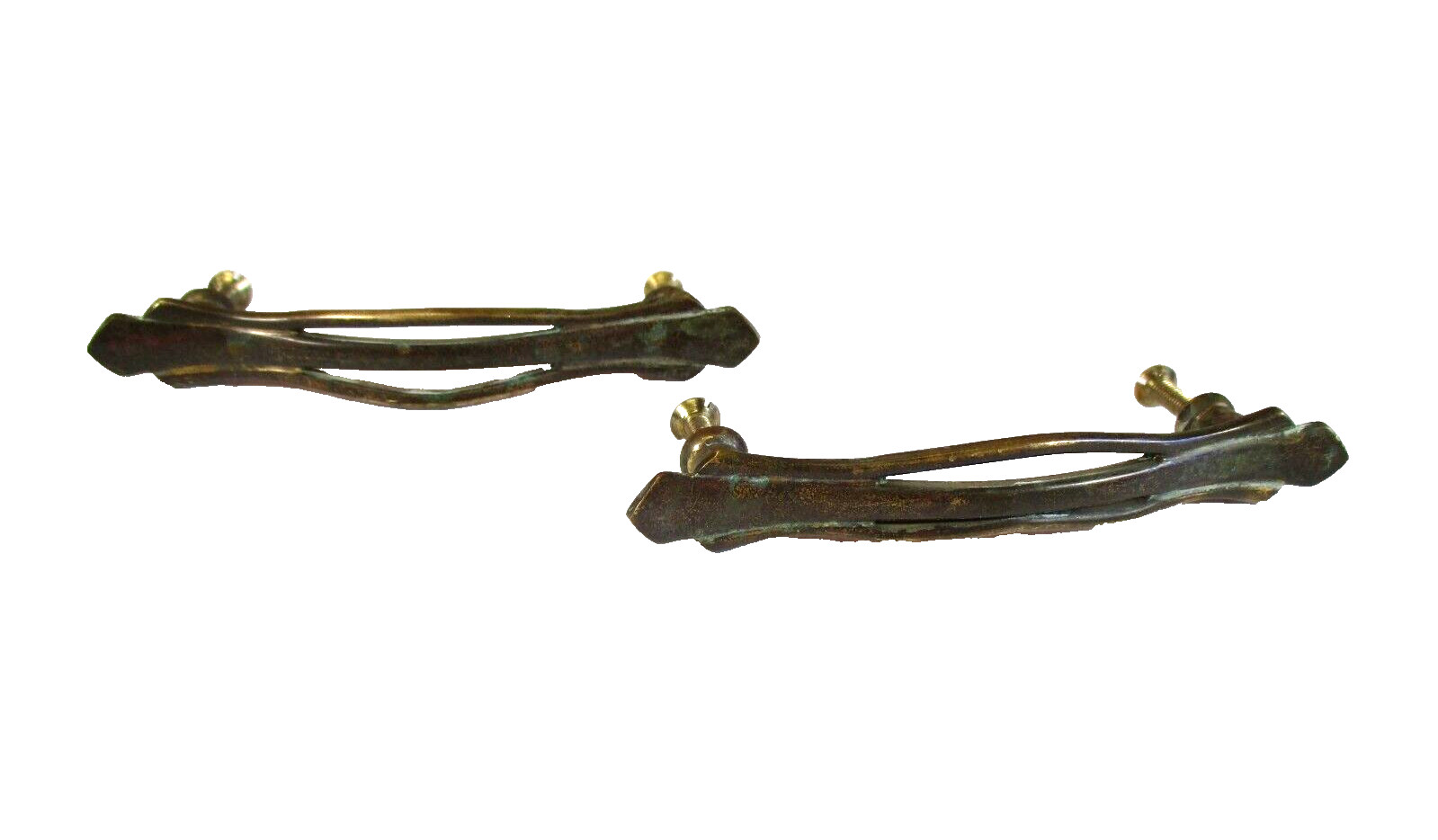 Vintage Solid Brass Drawer Pulls Pair 4" Hole Centers Cabinet Furniture Handles