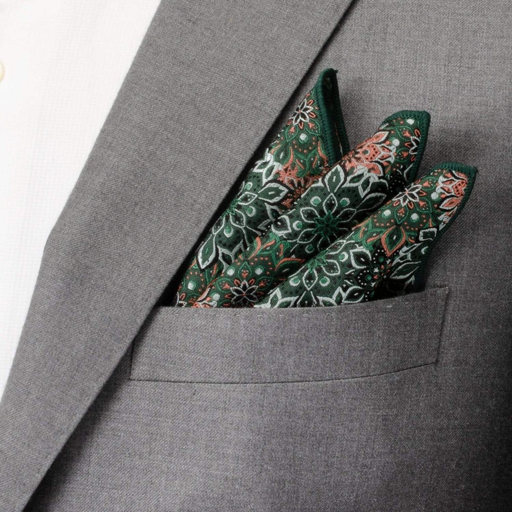 Green Floral Pocket Square
