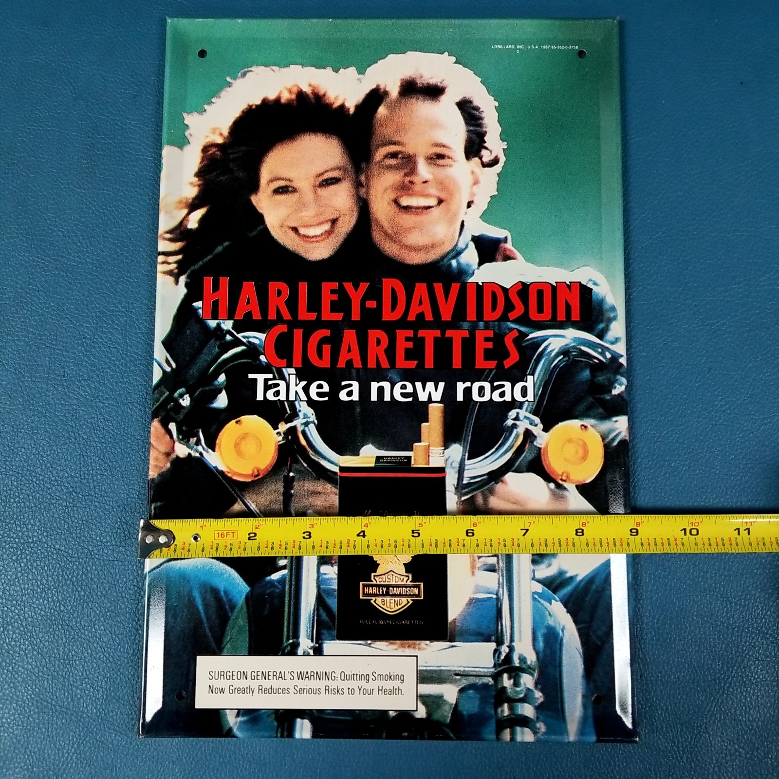 VTG Harley Davidson 13.75"x9" Metal Cigarette Poster Ad Sign