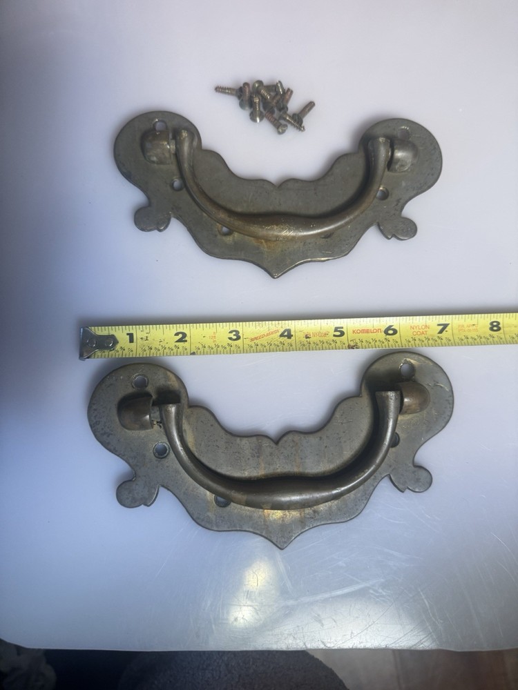 2 RARE MASSIVE 18TH CENTURY CHIPPENDALE BRASS DRAWER /PULL / HANDLE  7”