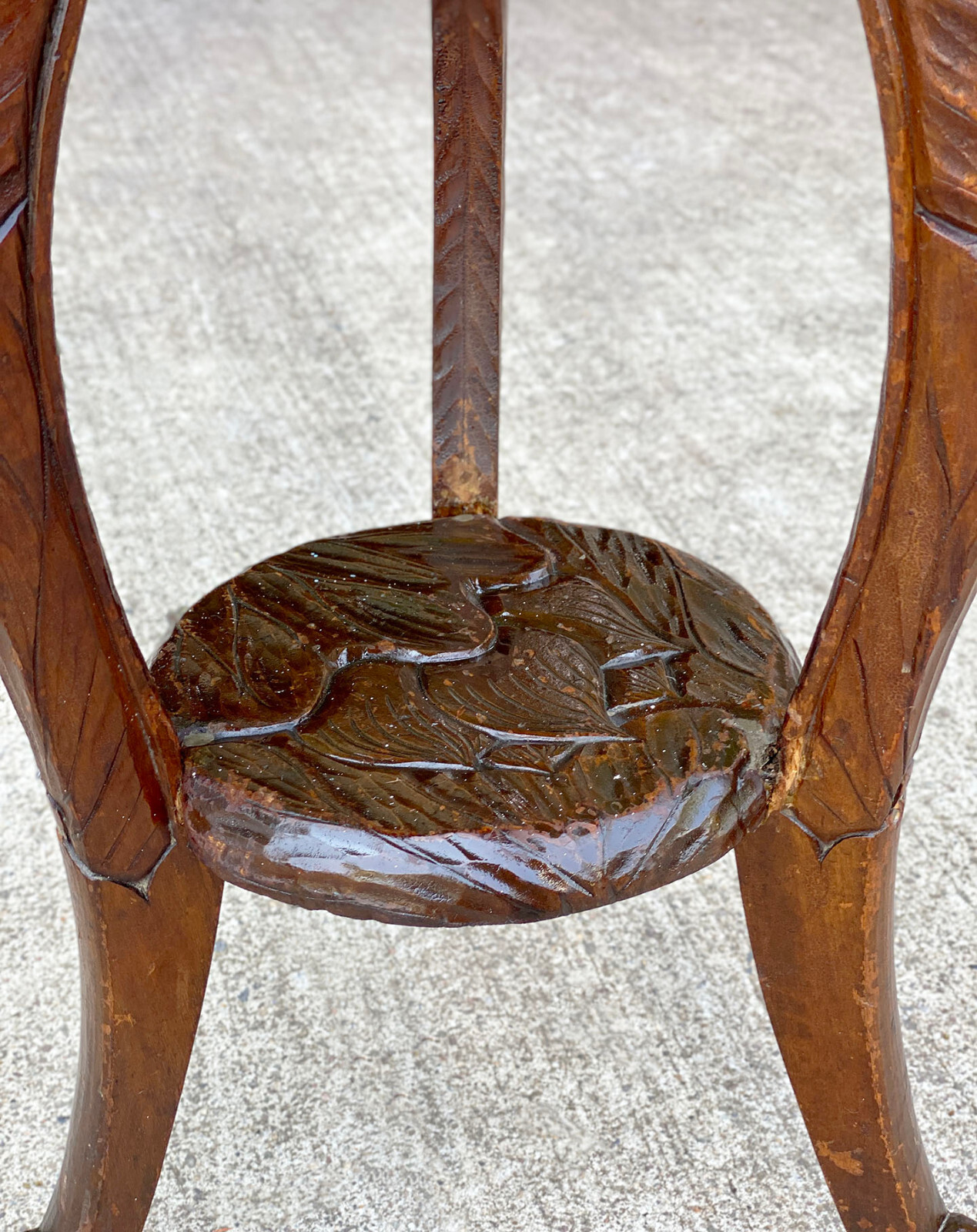 Antique Liberty & Co Art Nouveau Carved Floral Motif Plant Stand Table