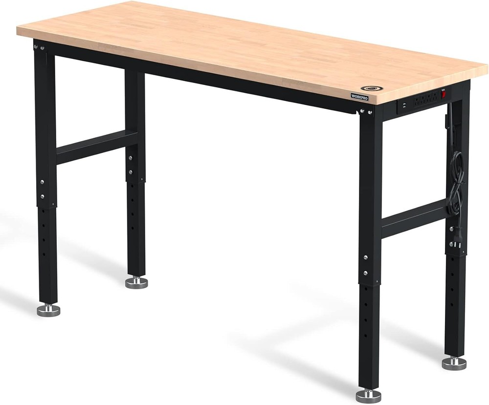 WORKPRO 60"Adjustable Workbench Rubber Wood Top Heavy-Duty 2000LBS Load Capacity
