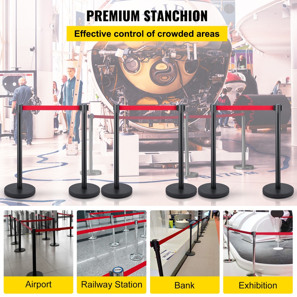 VEVOR 6PCS Crowd Control Barrier Stanchion Posts Set Queue Pole with 6.6ft Belt