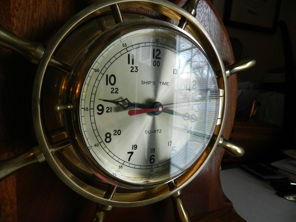 Brass Clock Ship's Time (Quartz) Mounted