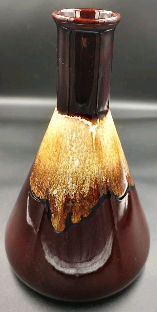 MCM Brown Drip Glaze Pottery Beaker Vase