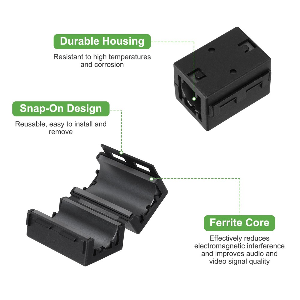 19mm Clip-on Ferrite Ring Core Square for Cable, Black Enhanced 1pcs