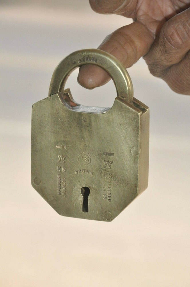 Vintage Brass Unique Shape Fine Quality Crown Mark Handcrafted Padlock