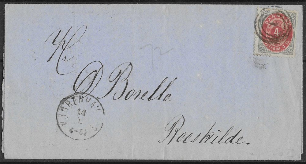 Denmark 1872 Cover to Roeskilde