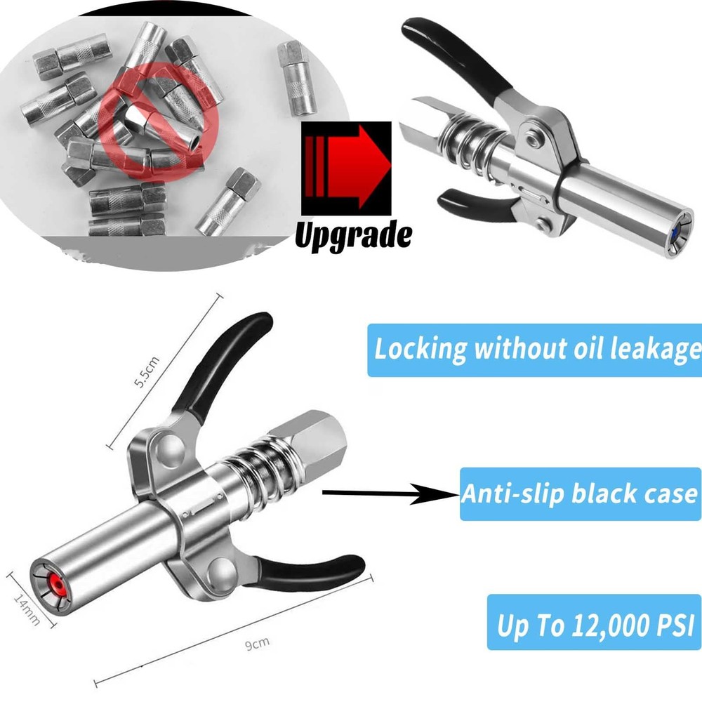 Grease Gun Coupler Tip Quick Lock Black leather double handle 2