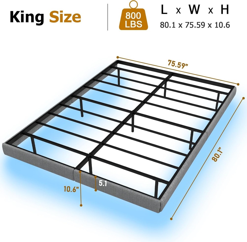 King Floating Bed Frame with LED Lights & Under Bed Storage No Box Spring Needed