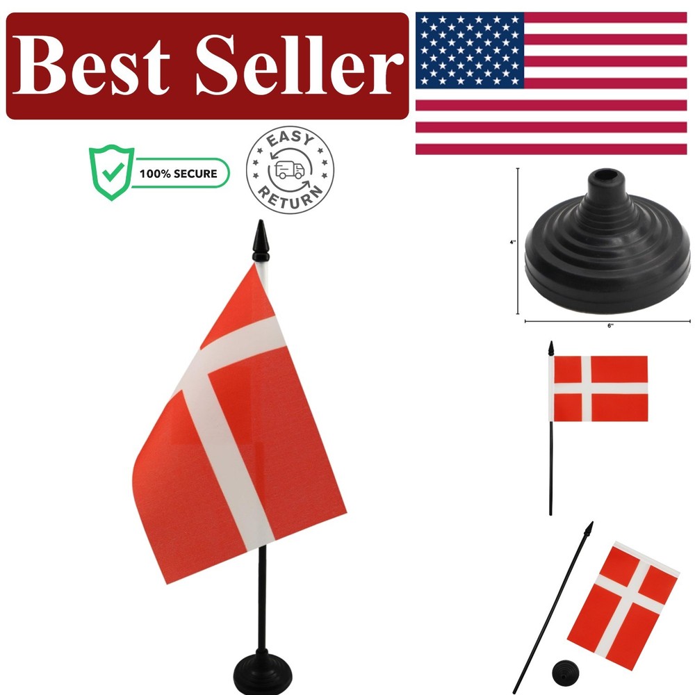 Compact Denmark Table Flag - 100% Polyester, Foldable, Ideal for Office Use