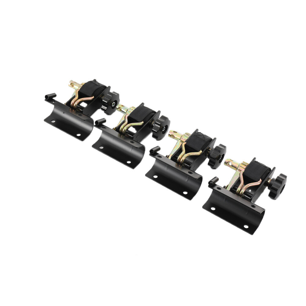 4PCS Retractable Ratchet Tie Down Straps w/J-Hook Black Bracket & Black Strap
