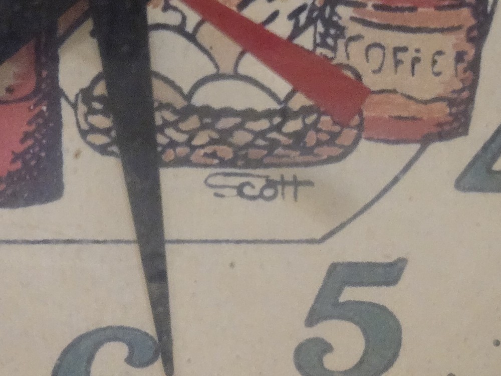 Vintage Kitchen Clock Wood Vegetable Pattern Scott *Not Working* Battery 8" X 8"