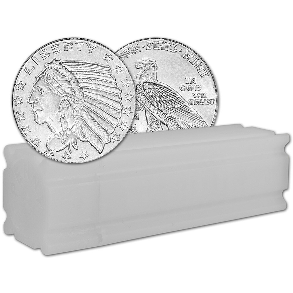 1/10 oz Golden State Mint Silver Round Incuse Indian .999 Fine Tube of 50