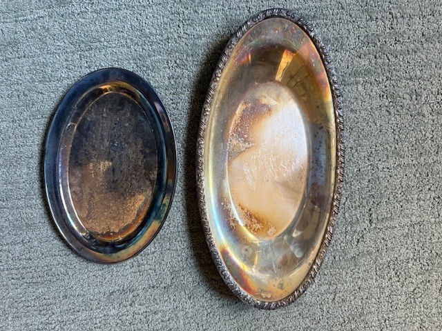 Vintage Silverplate Bread Tray + Small Oval Tray/ Slightly Tarnished