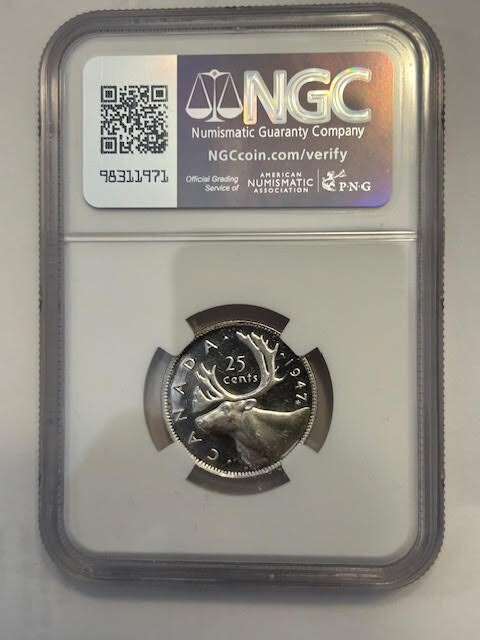 1947 Maple Leaf Canada Silver Quarter 25C Graded MS-64 NGC