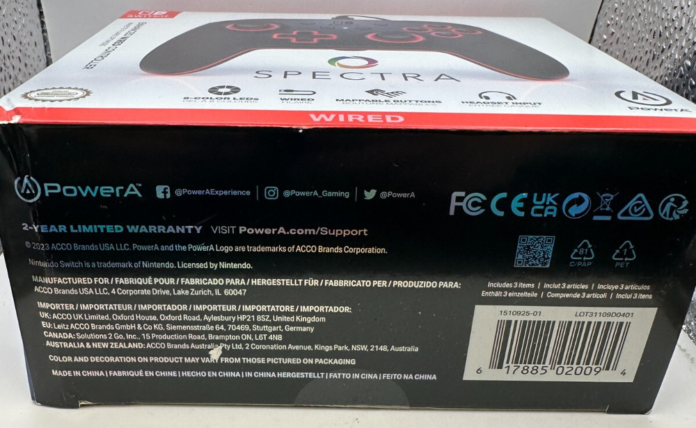 PowerA Spectra Enhanced Wired LED Controller for Nintendo Switch - Black