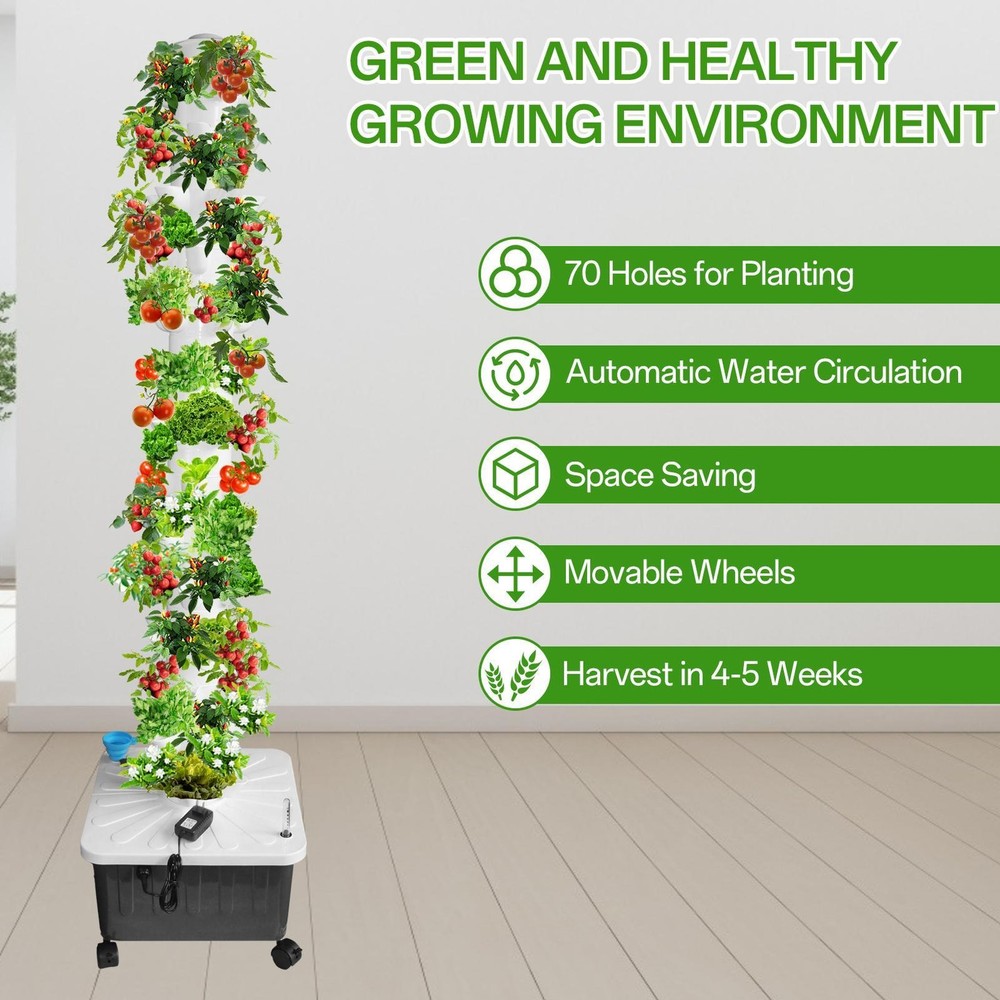 Hydroponic Growing System with Wheel 70 Pods Indoor Hydroponic Tower