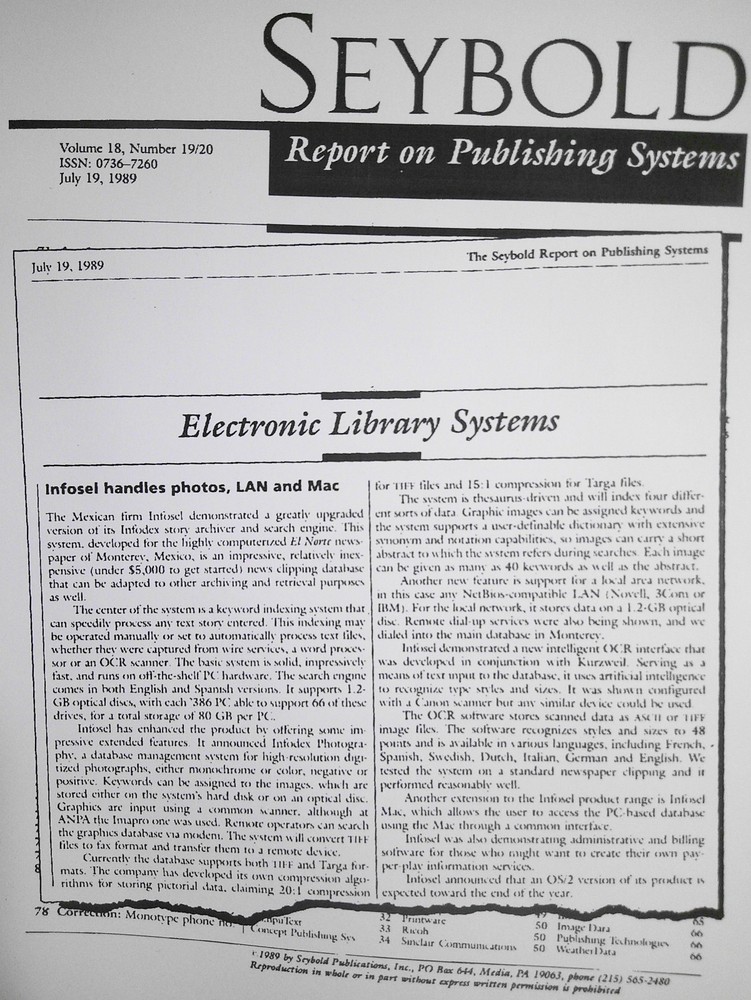 1989 Infosel Press Kit -Introducing Infodex multi-media database for journalists