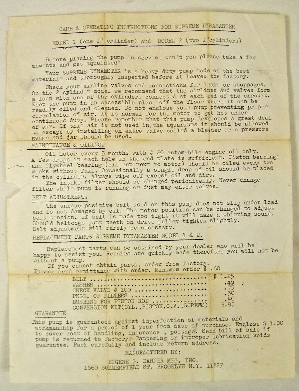 Vintage DELTA DELUXE PISTON PUMP Aquarium Piston Air Pump