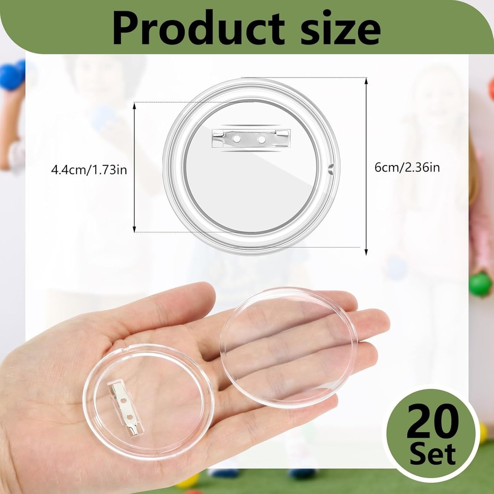 Versatile 20 Set Clear Button Pins - Perfect for DIY Projects & Badges