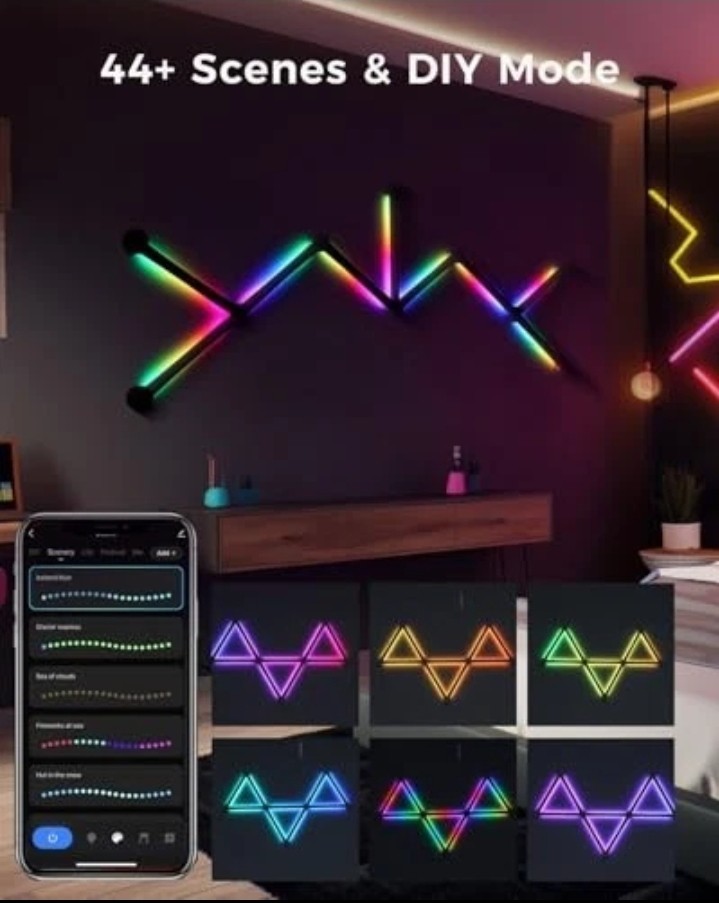 Smart LED Wall Lights Music Sync Voice Control RGB Light Bar 9 Pcs Black.....105