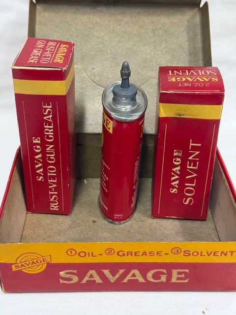 Savage Arms Vintage Gun Cleaning Kit Oil Tin Grease Solvent 3pk
