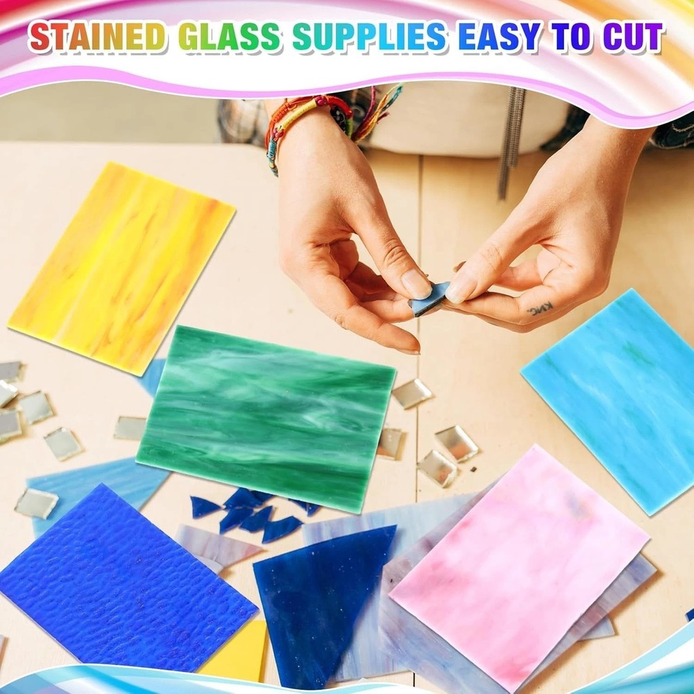 Rectangular Stained Glass Sheets Pack for Home Decoration and Art Projects