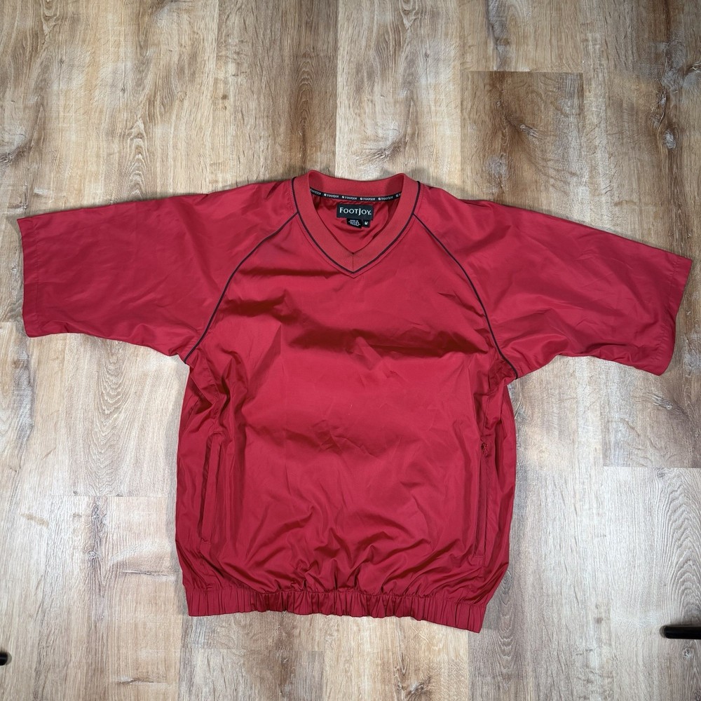 Footjoy Mens Medium Red Short Sleeve Pullover Windbreaker Golf Light Jacket