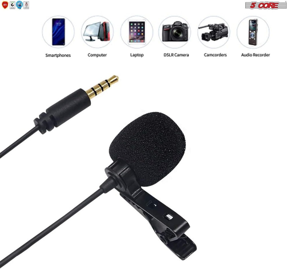5Core Lavalier Microphone Clip On Mic Professional Grade Lav Lapel Microfono
