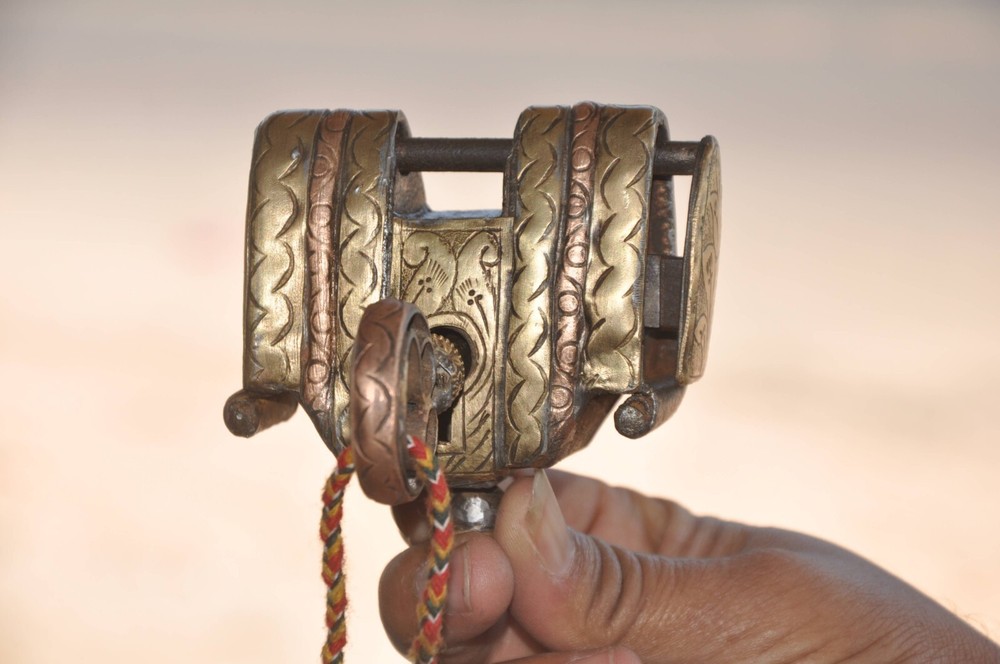 Vintage Iron Engraved Brass Fitted Handcrafted Solid Padlock