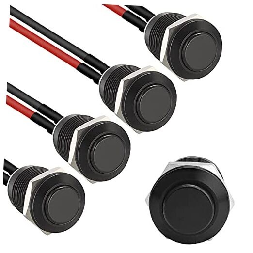 5pcs 12mm Momentary Push Button Switch Black Shell with pre 12mm Black Shell