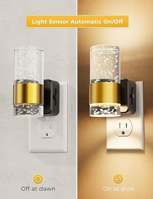 L LOHAS LED Night Light,Dimmable Lights Plug 2 Pack, Gold Ring-3000K