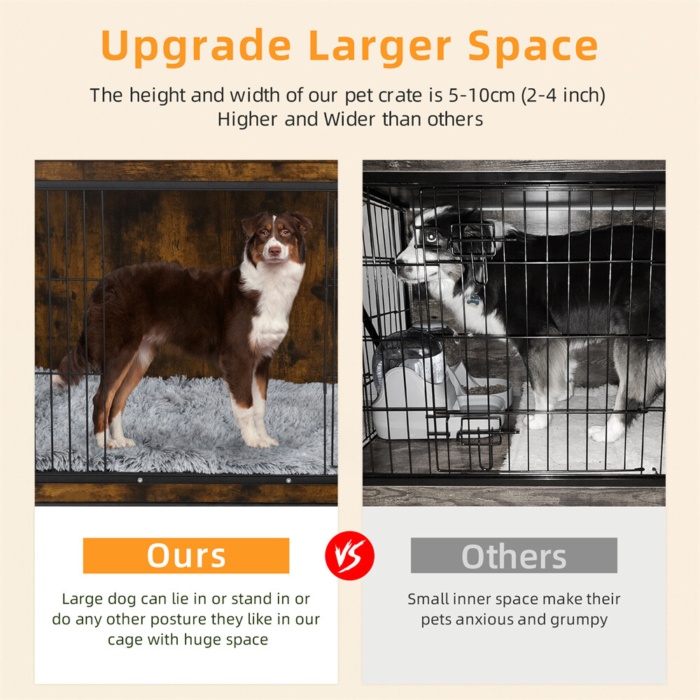 Large Dog Crate Wooden Kennel Heavy Duty Cage with Tray End Table Pet Furniture