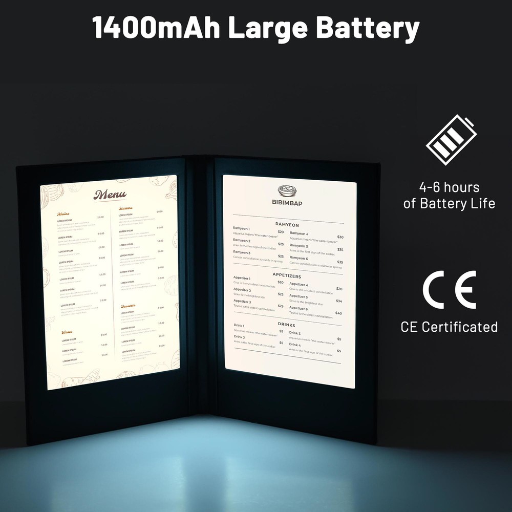 WeChef LED Backlit Menu Cover Folding Holder Double Panel Restaurant Fits 5"x7"