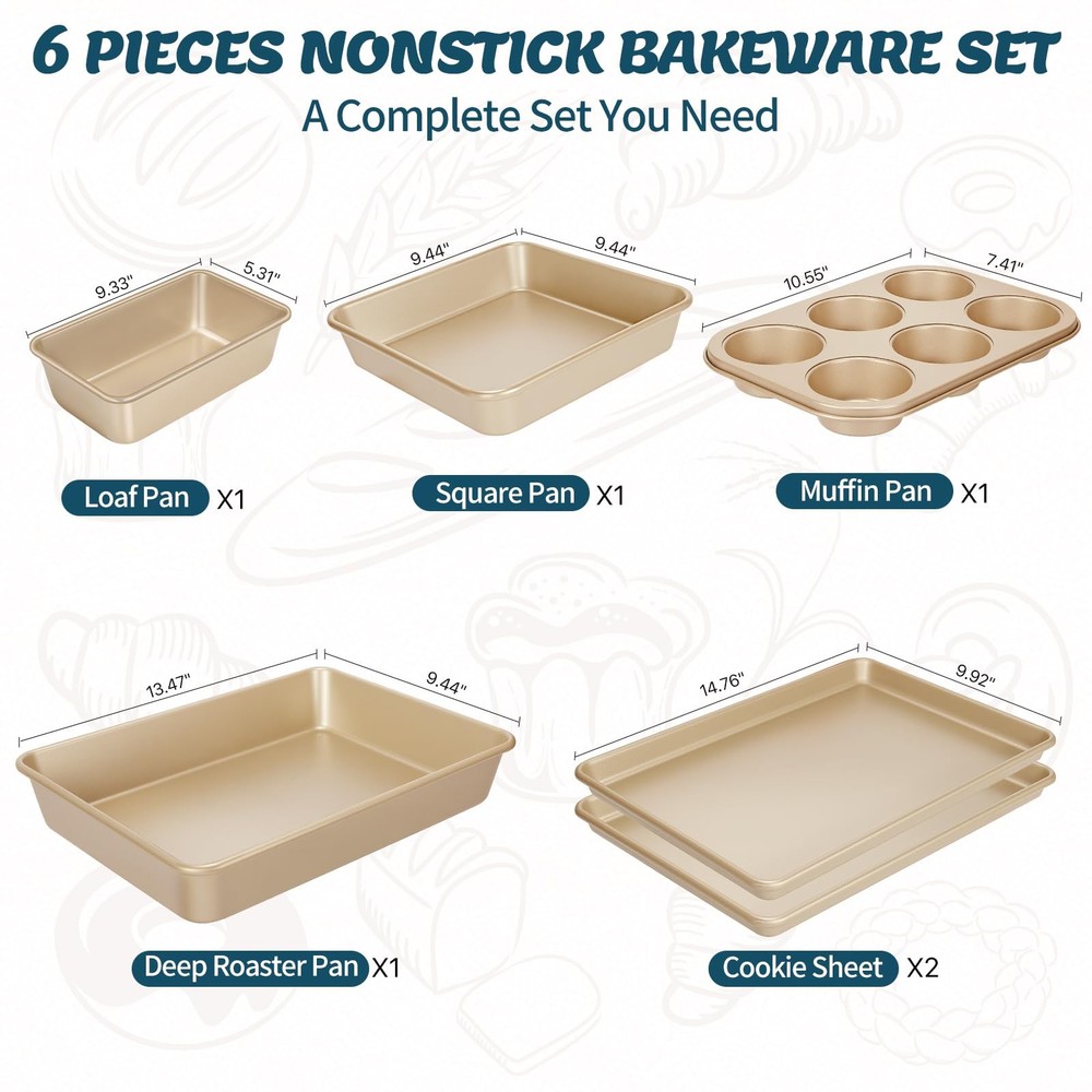 Baking Pans Set, Nonstick Stackable Bakeware Sets, Oven Pans for Cooking, 6 P...