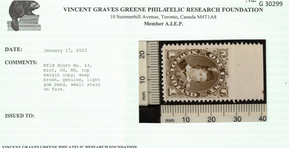 Newfoundland #43 Very Fine+ Never Hinged **With Certificate**