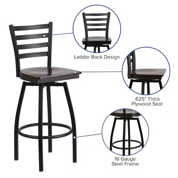 Flash Furniture Restaurant Stool,Ladder Back,Wal Seat XU-6F8B-LADSWVL-WALW-GG